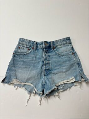 Zara Light Blue Distressed Denim Cutoff Shorts